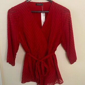 New Bloomchic Red Women's Cinch-Waist Textured Blouse Size 14-16
